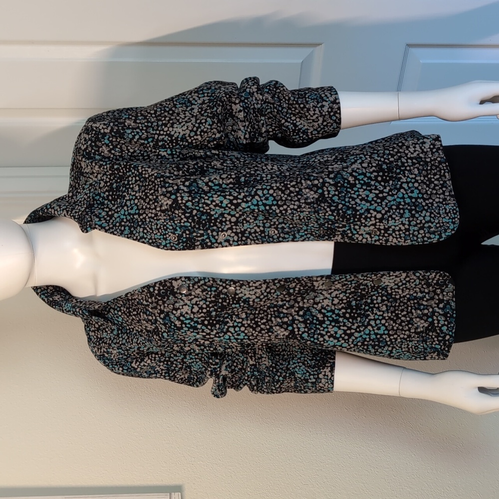 Christopher&Banks Shirt/Jacket Snap Front Faux Suede Gray Teal EUC SzL